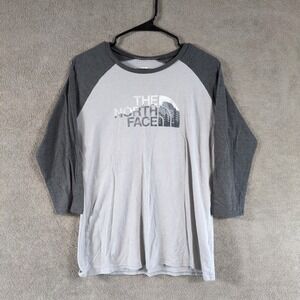 The North Face Womens Grey Raglan 3/4 Sleeve Graphic Baseball T-Shirt Size L